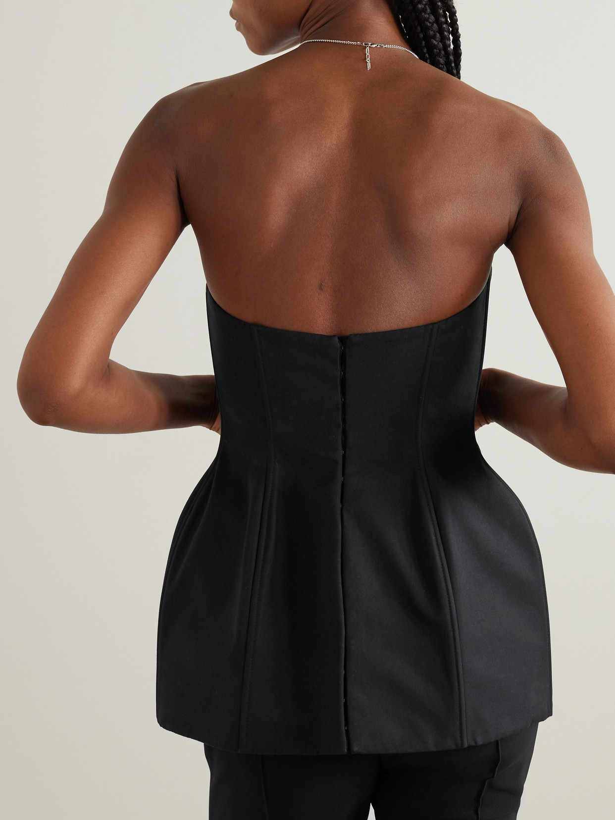 Strapless Grain De Poudre Cotton Peplum Bustier Top