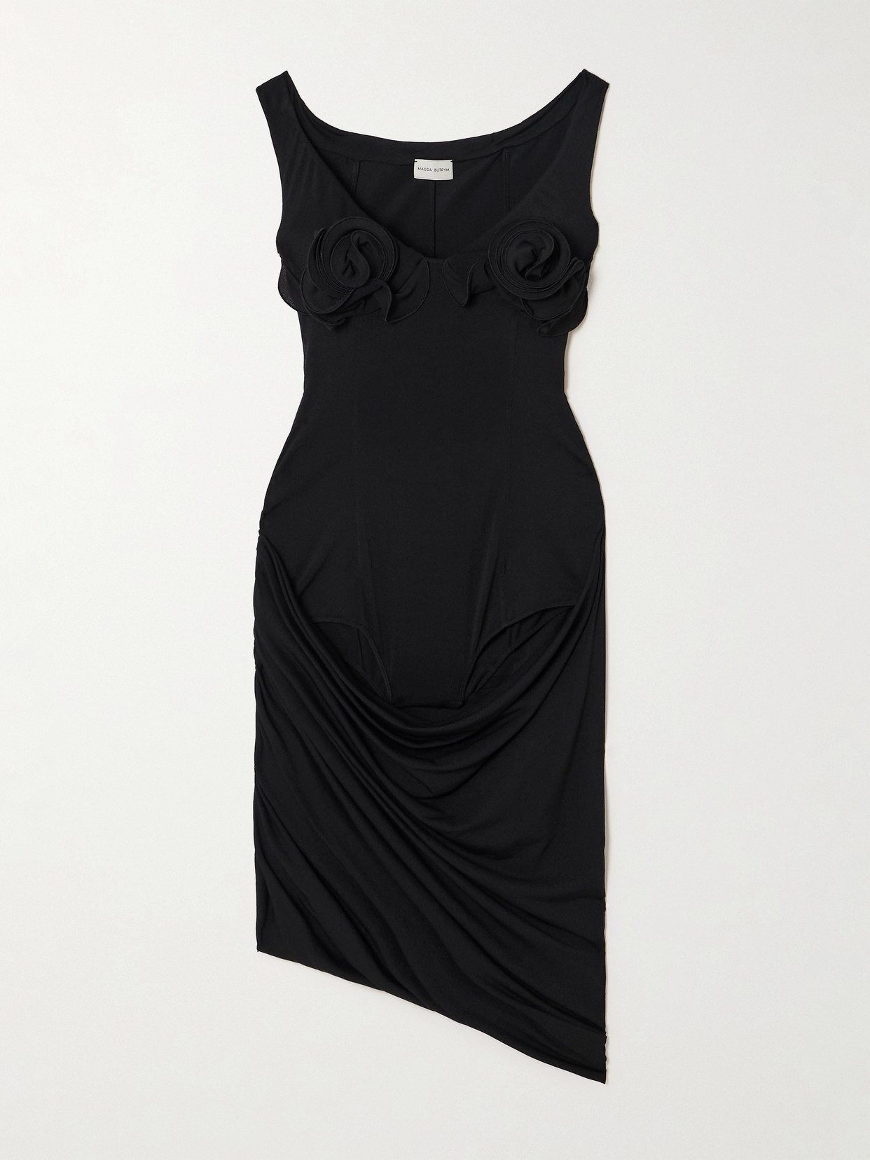 Magda Butrym Appliquéd Layered Draped Stretch-jersey Mini Dress In Black