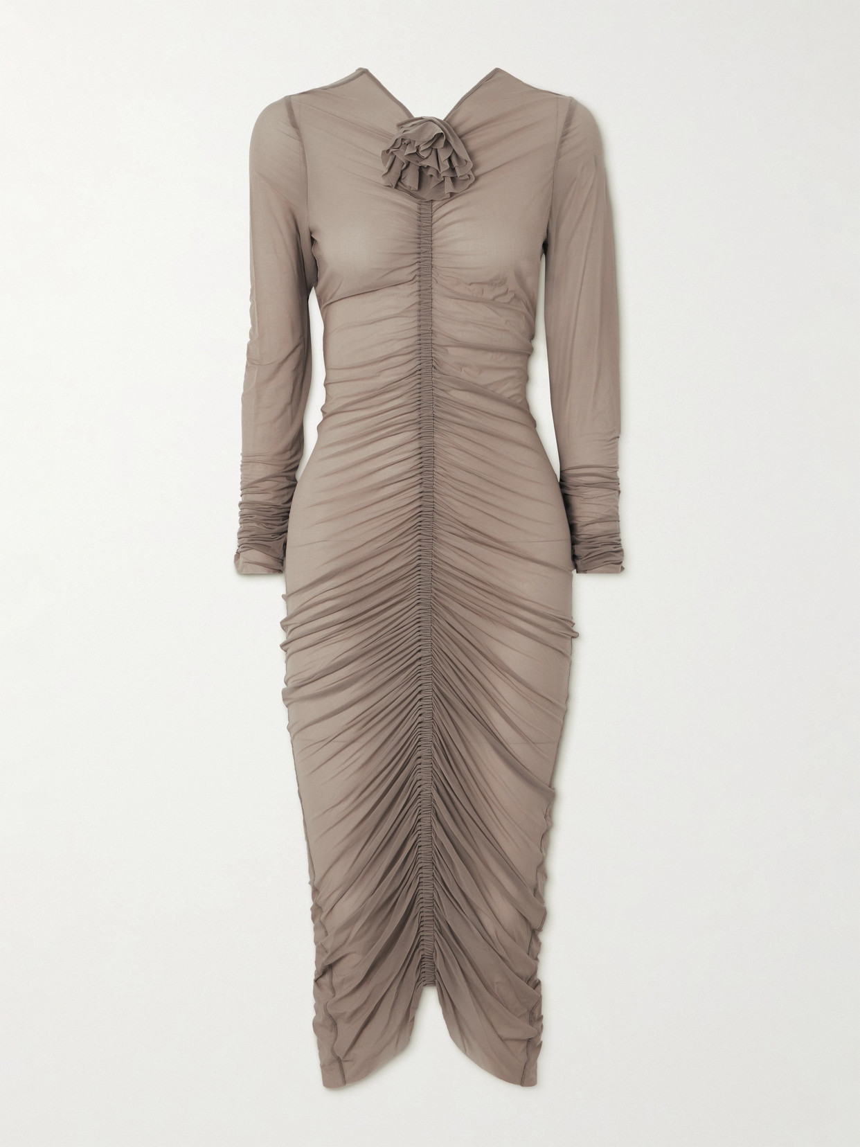 Magda Butrym - Embellished Gathered Satin-jersey Midi Dress - Neutrals