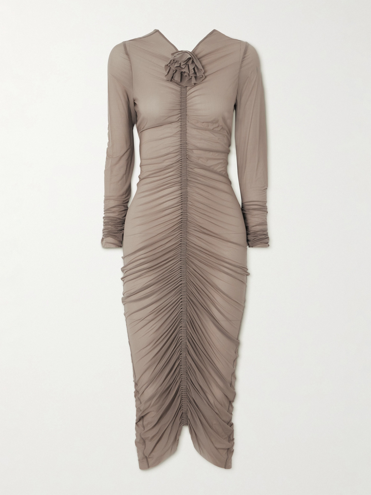 Magda Butrym Embellished Gathered Satin-jersey Midi Dress In Neutrals