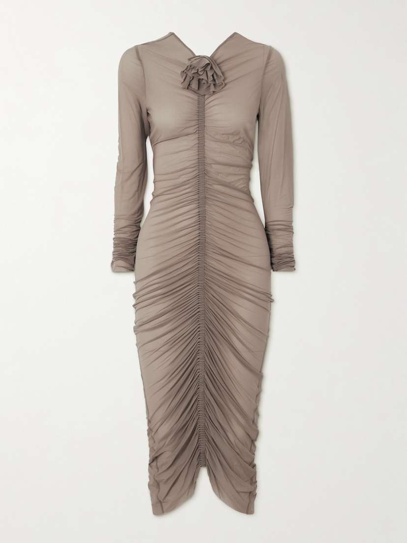 Magda Butrym Embellished Gathered Satin-jersey Midi Dress