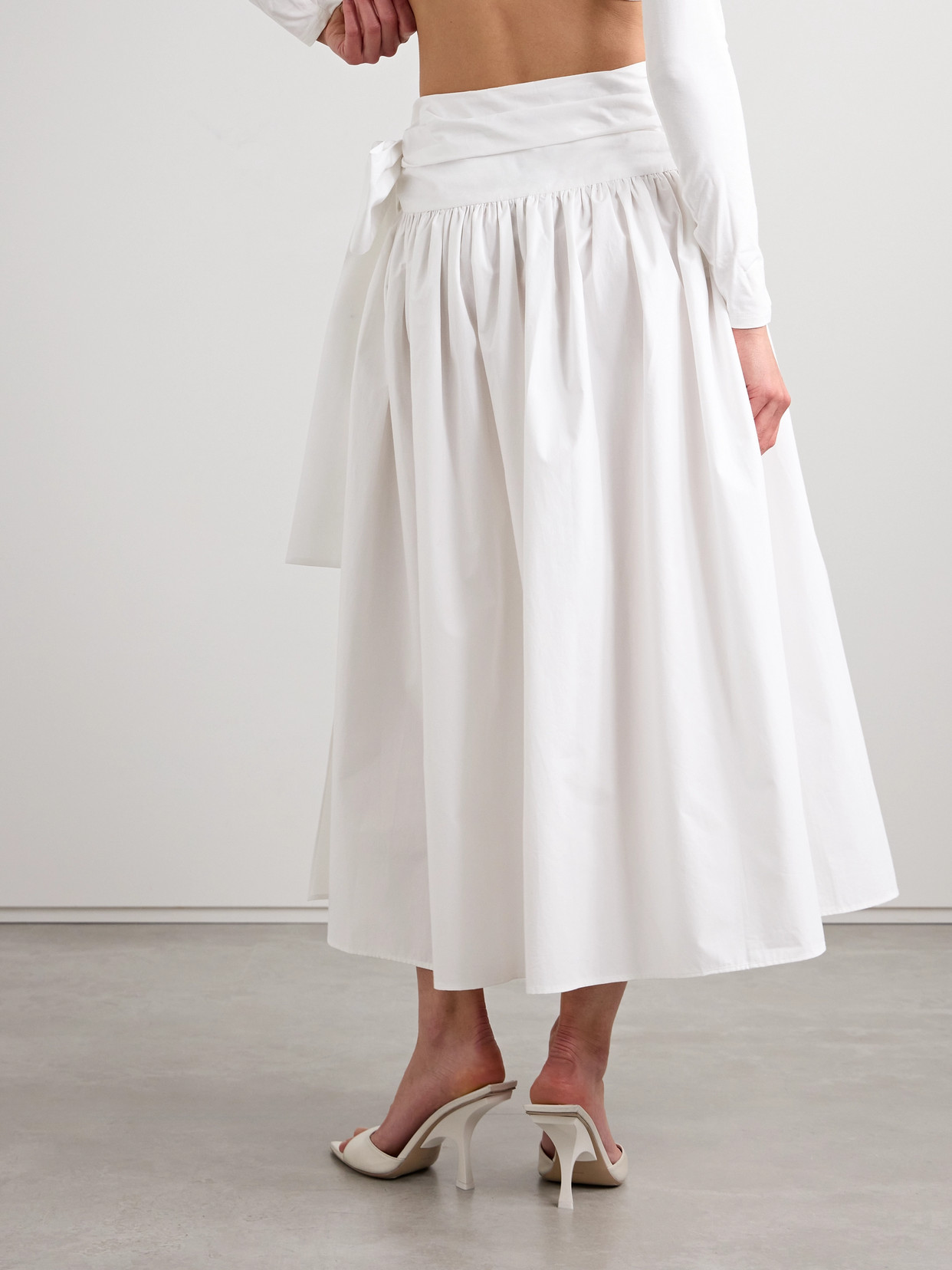 Shop Magda Butrym Gathered Cotton-poplin Midi Wrap Skirt In White