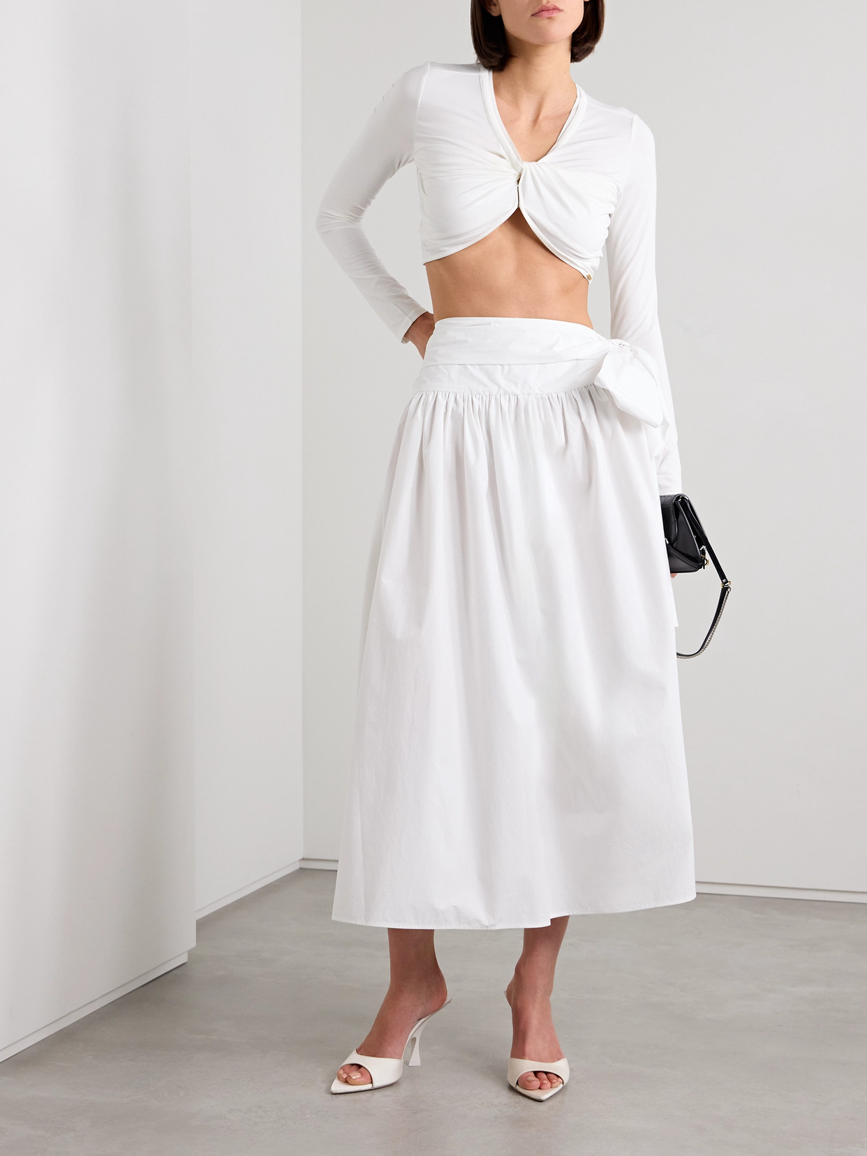 Shop Magda Butrym Gathered Cotton-poplin Midi Wrap Skirt In White