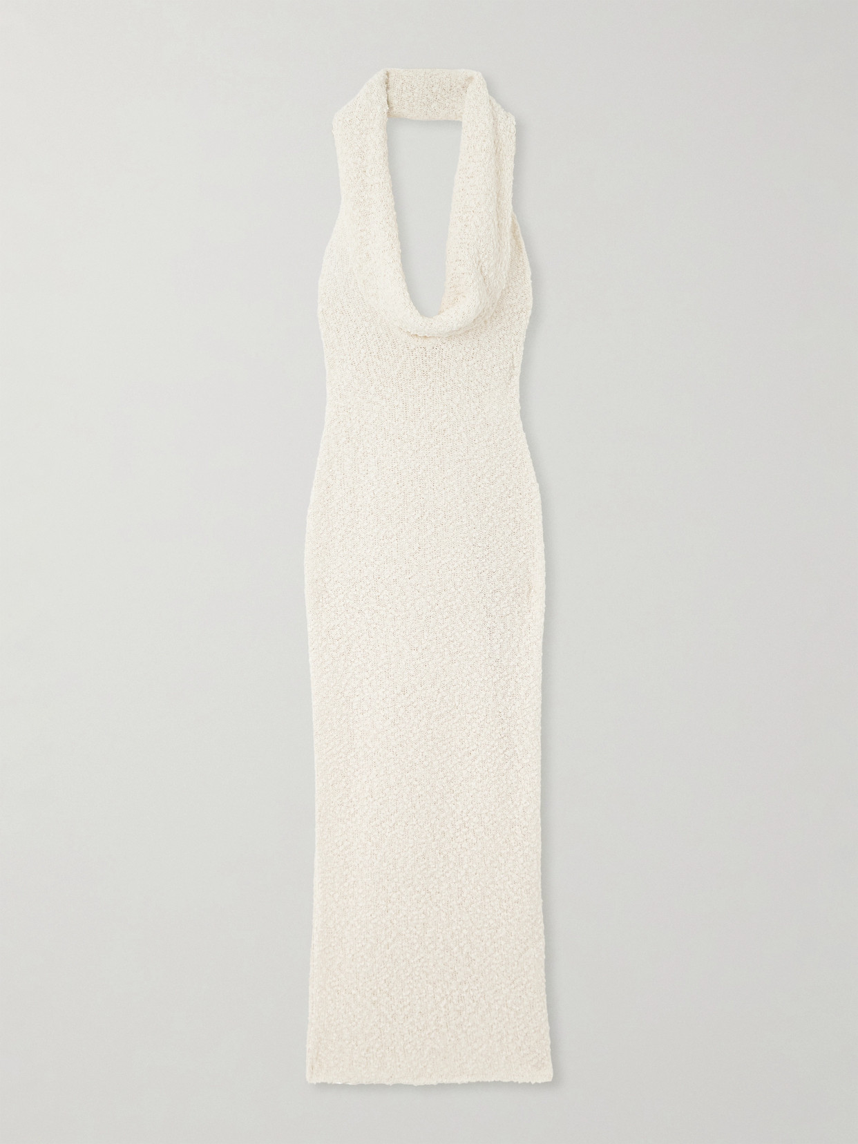 Magda Butrym Draped Cotton-blend Bouclé Halterneck Midi Dress In Neutrals