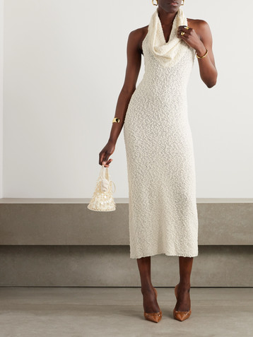 Magda Butrym Draped cotton-blend bouclé halterneck midi dress