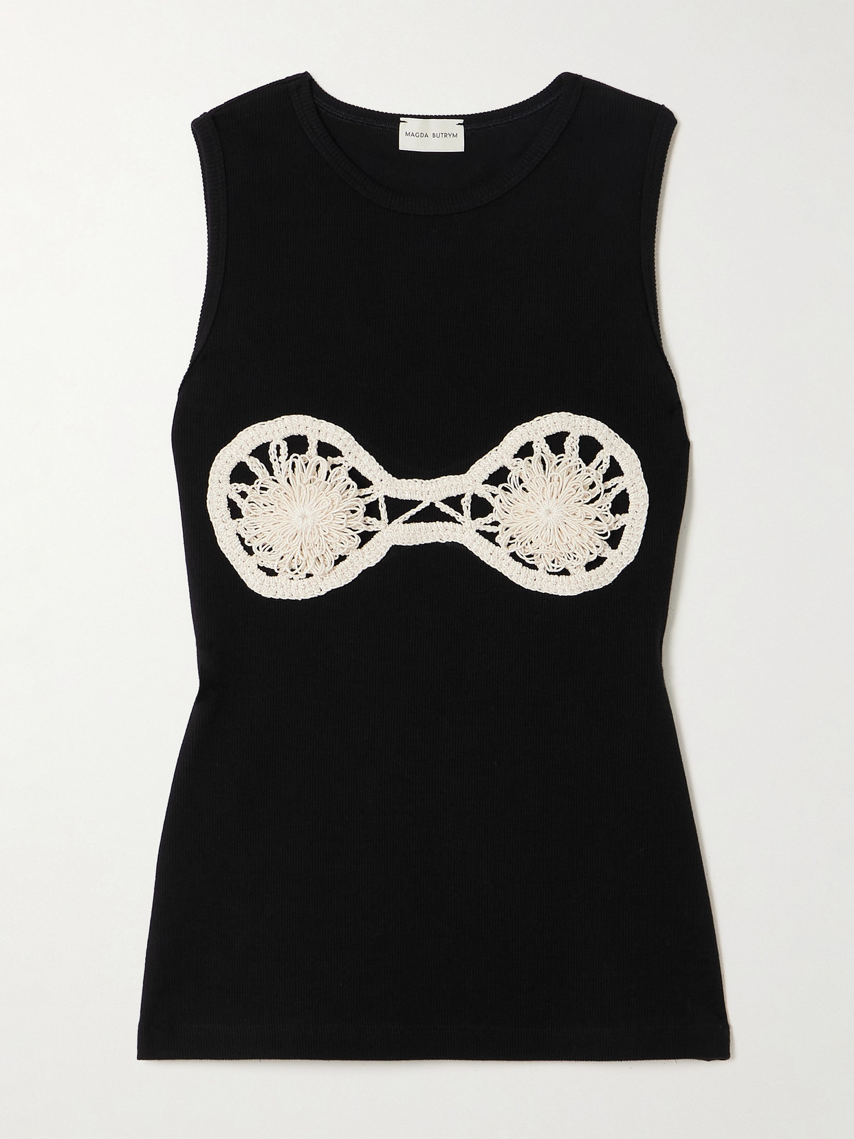 Magda Butrym - Crochet-appliquéd Ribbed Cotton Tank - Black