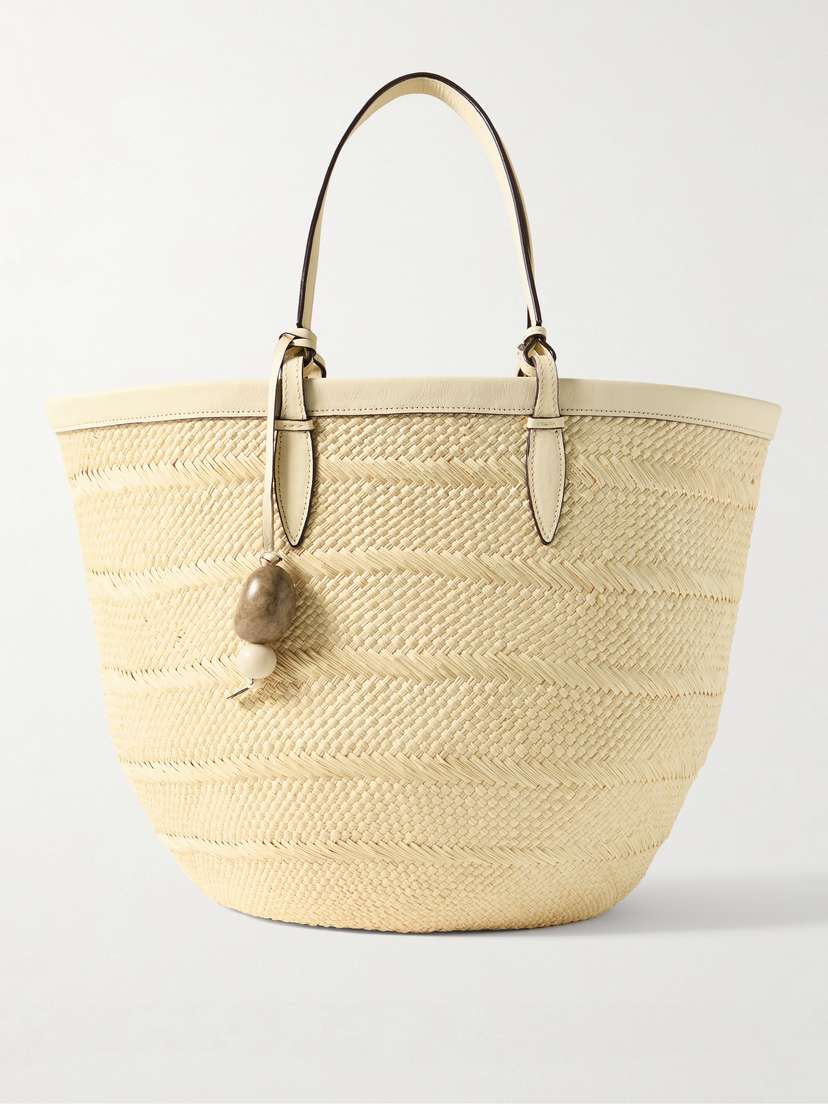 Hunting Season Medium Leather-trimmed Woven Iraca Tote