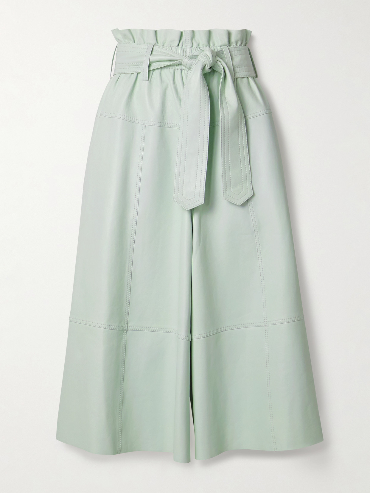 Zimmermann Natura Belted Cropped Leather Wide-leg Trousers In Green