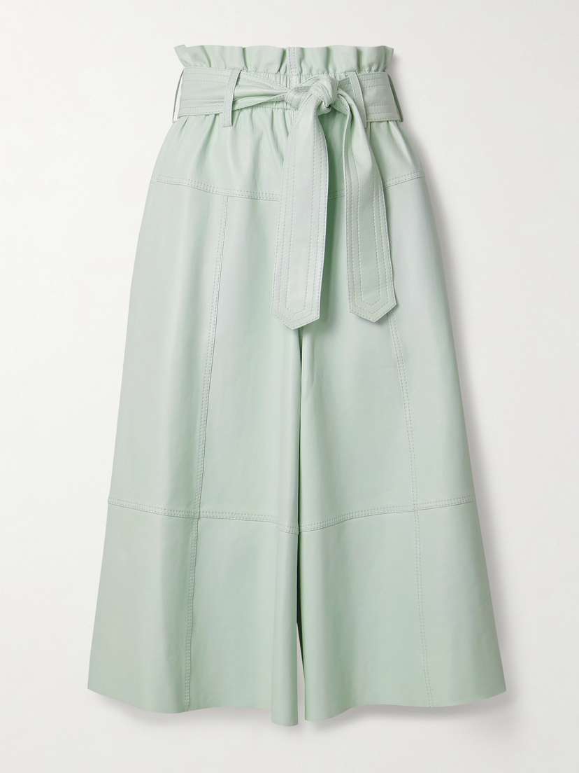 Zimmermann Natura Belted Cropped Leather Wide-leg Pants