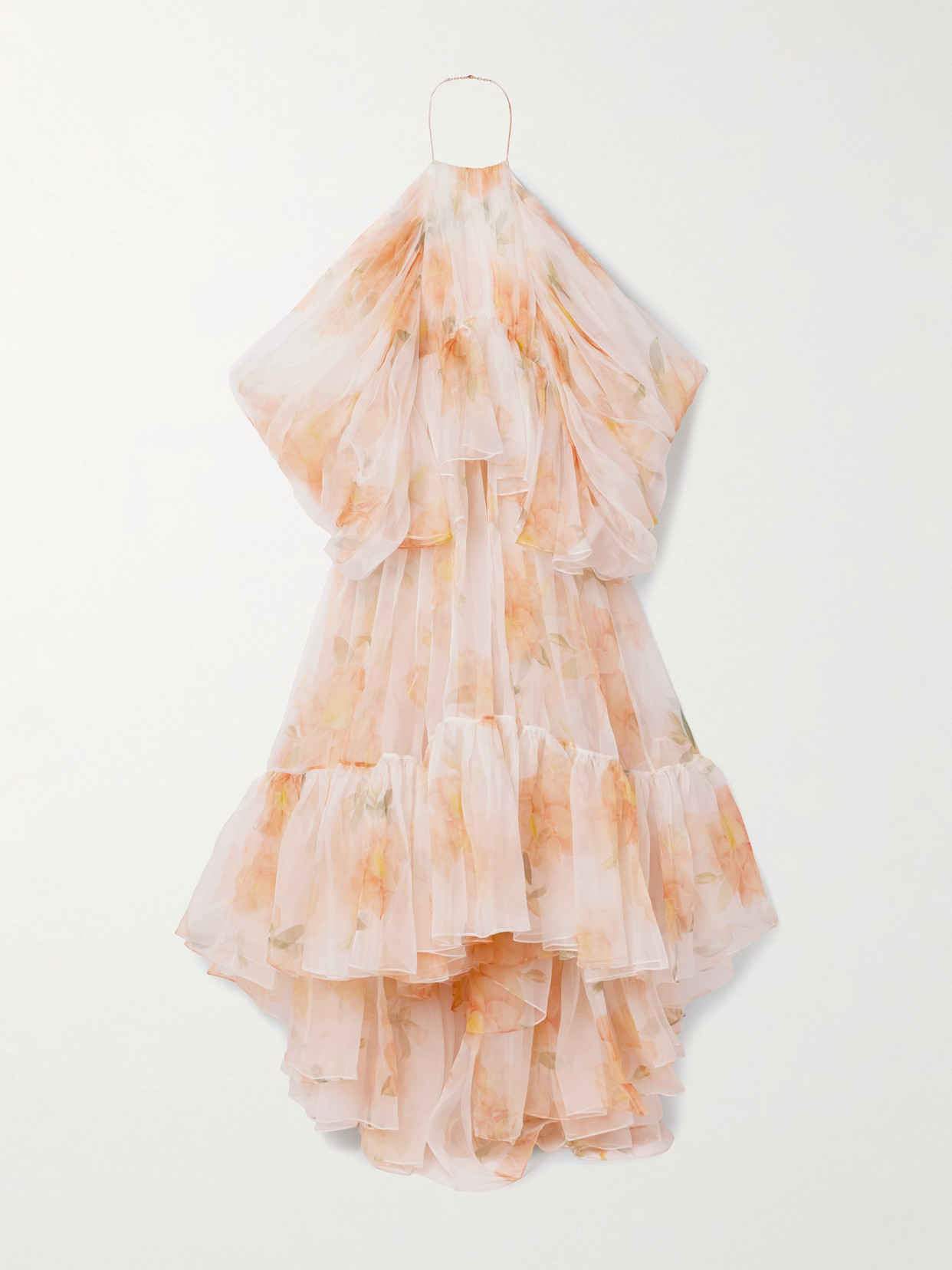 Zimmermann - Natura Tiered Floral-print Silk-organza Halterneck Midi Dress - Ivory