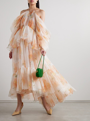 Zimmermann Natura tiered floral-print silk-organza halterneck midi dress