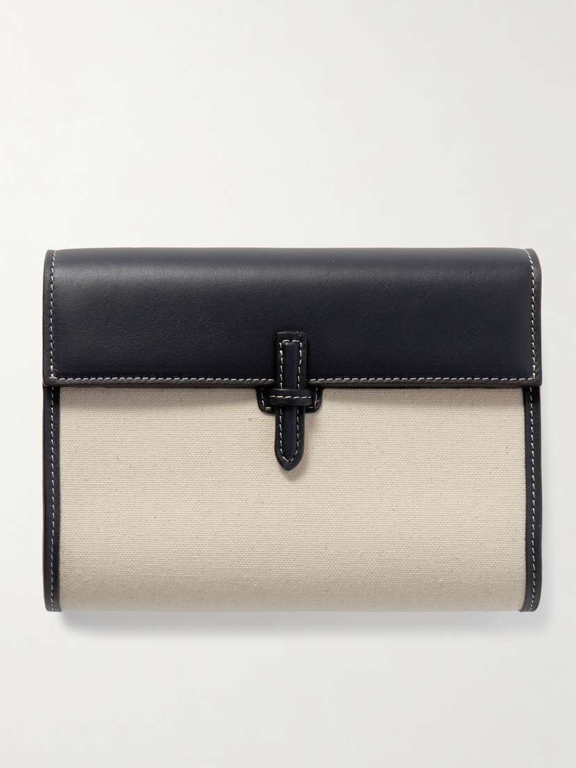 Hunting Season Leather-trimmed Canvas Clutch