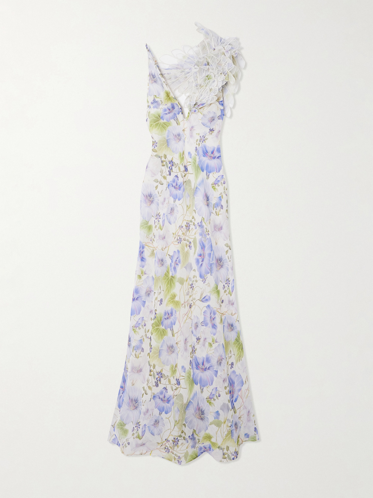 Shop Zimmermann Natura Appliquéd Floral-print Linen And Silk-blend Maxi Dress In Blue