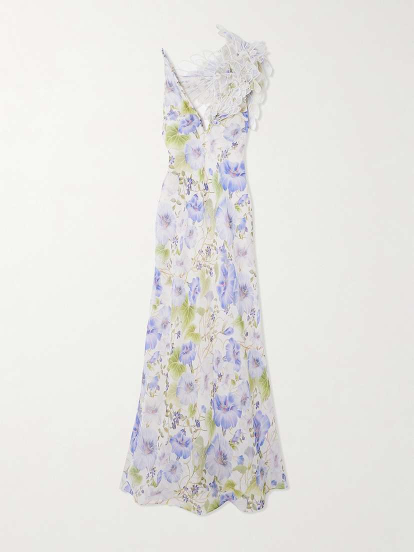 Zimmermann Natura Appliquéd Floral-print Linen And Silk-blend Maxi Dress