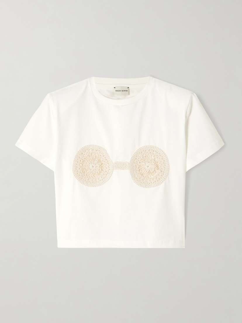 Magda Butrym Cropped Crochet-trimmed Cotton-jersey T-shirt