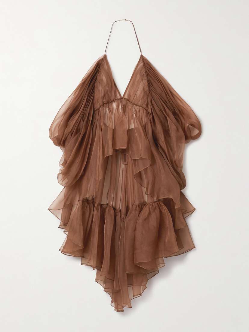 Zimmermann Natura Cold-shoulder Tiered Silk-organza Top