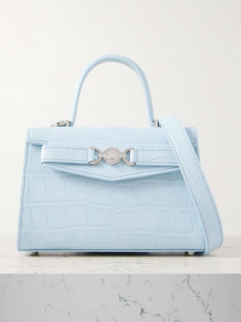 Versace Embellished Croc-effect Leather Tote