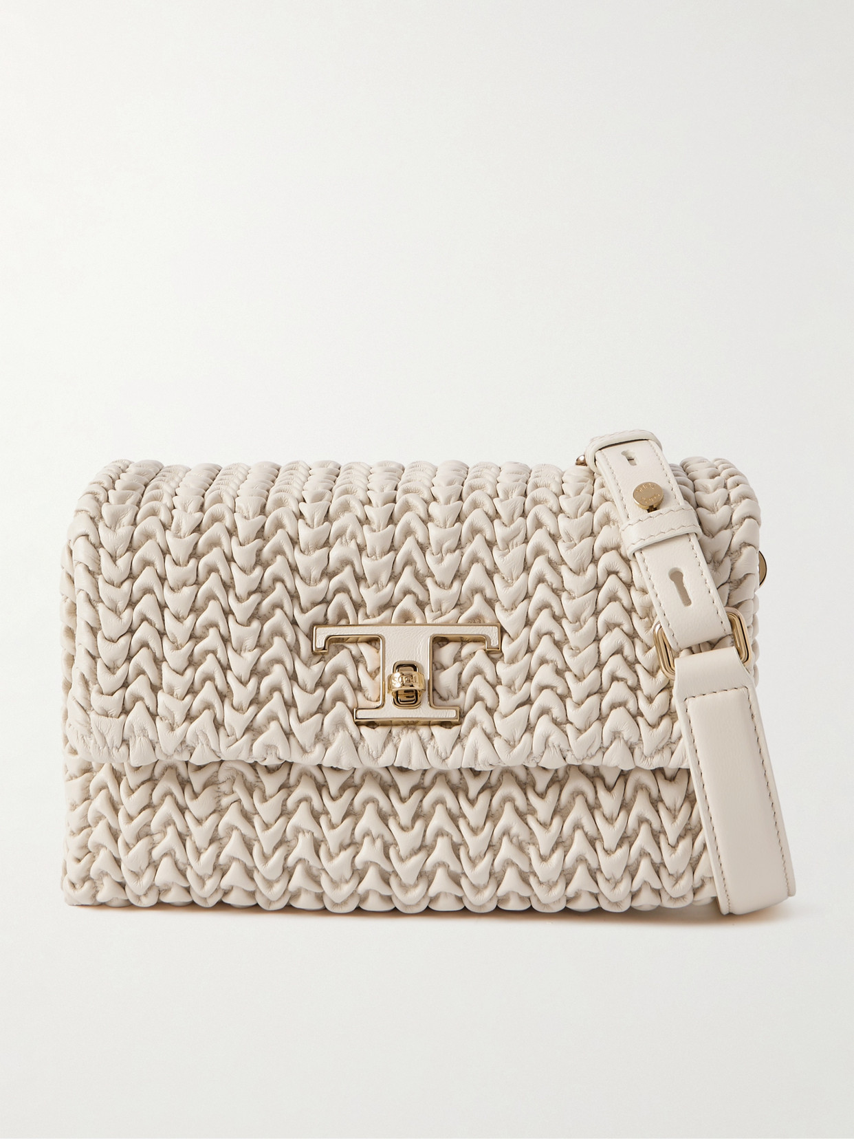 Tod's - T Timeless Plissé Leather Shoulder Bag - White