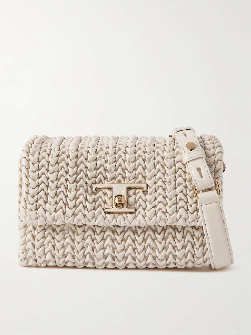 Tod's T Timeless Plissé Leather Shoulder Bag