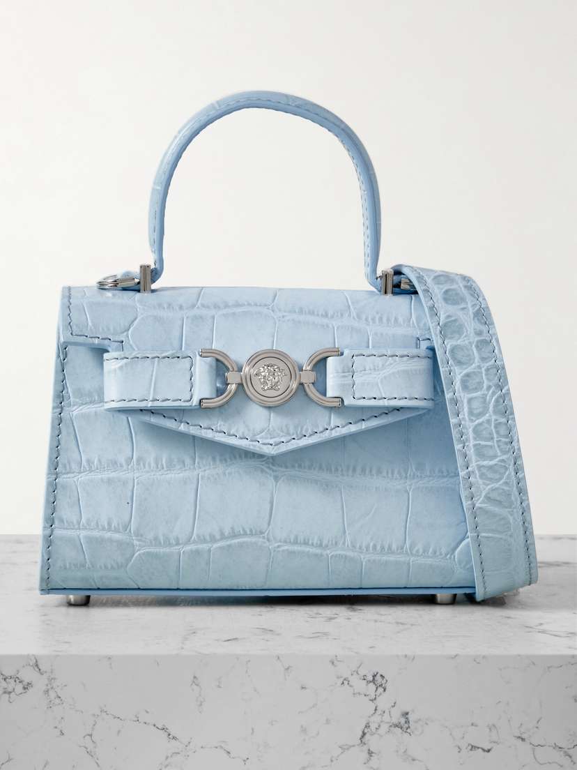 Versace Mini Embellished Croc-effect Leather Shoulder Bag