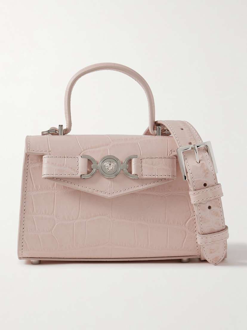 Versace Mini Embellished Croc-effect Leather Shoulder Bag