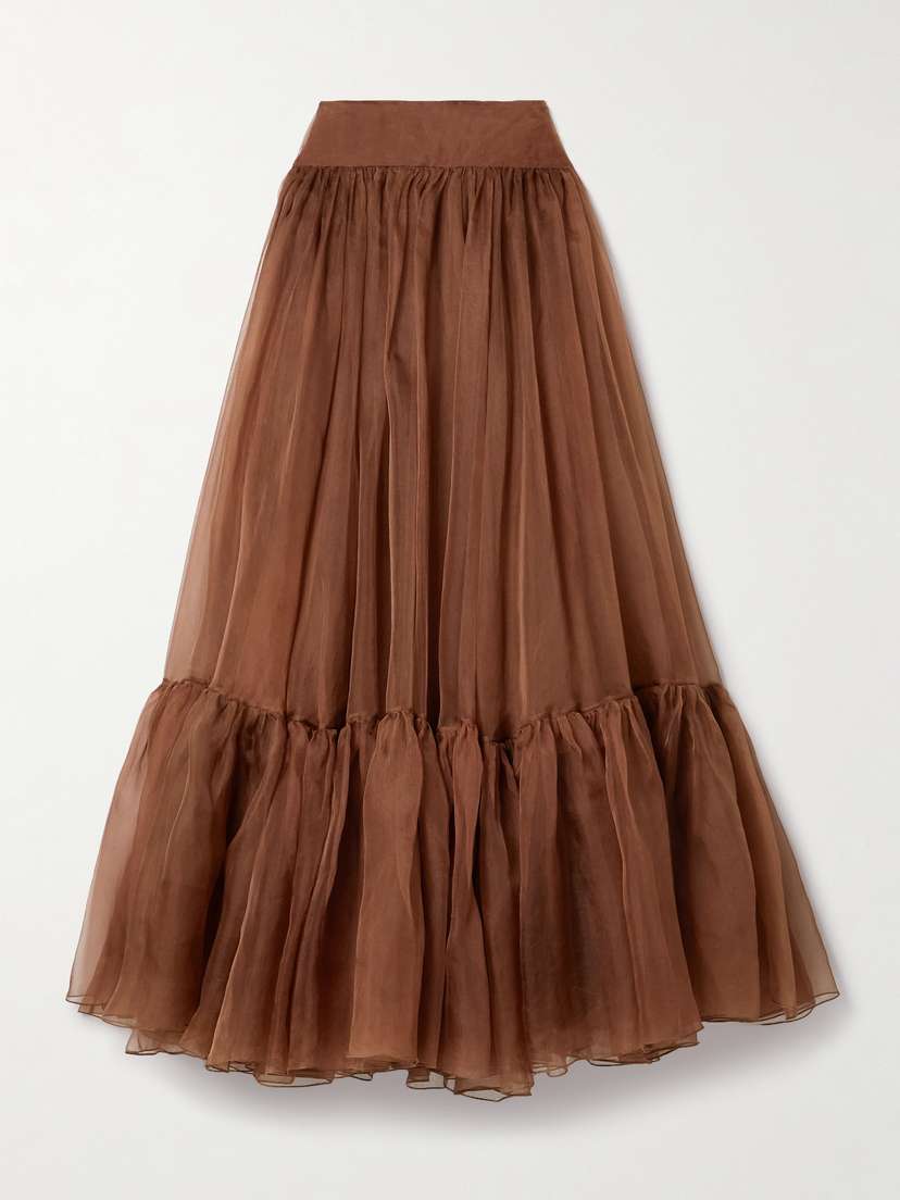 Zimmermann Tranquility Gathered Silk-organza Maxi Skirt