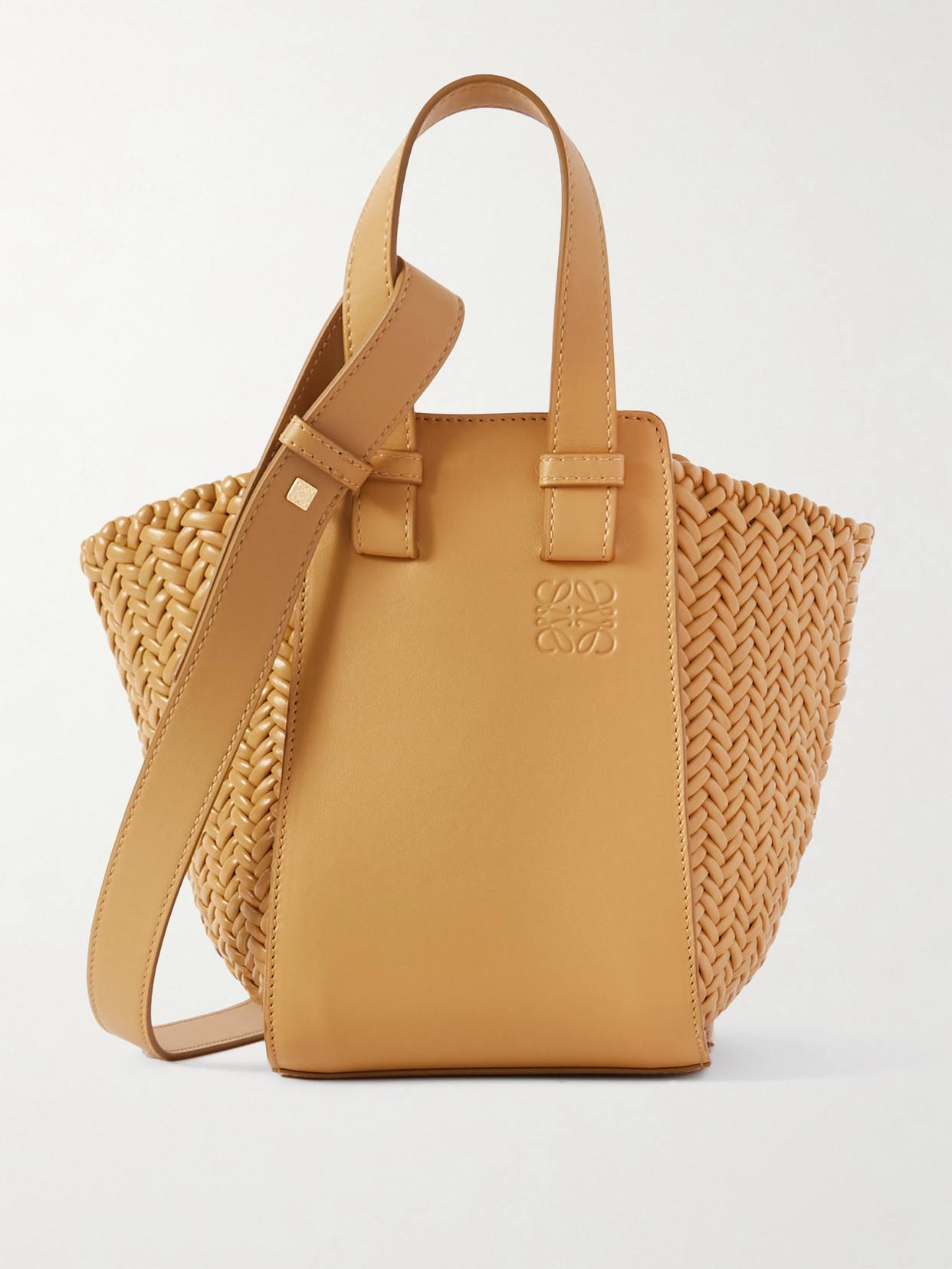 Shop Loewe Hammock Woven Leather Tote Bag In Brown