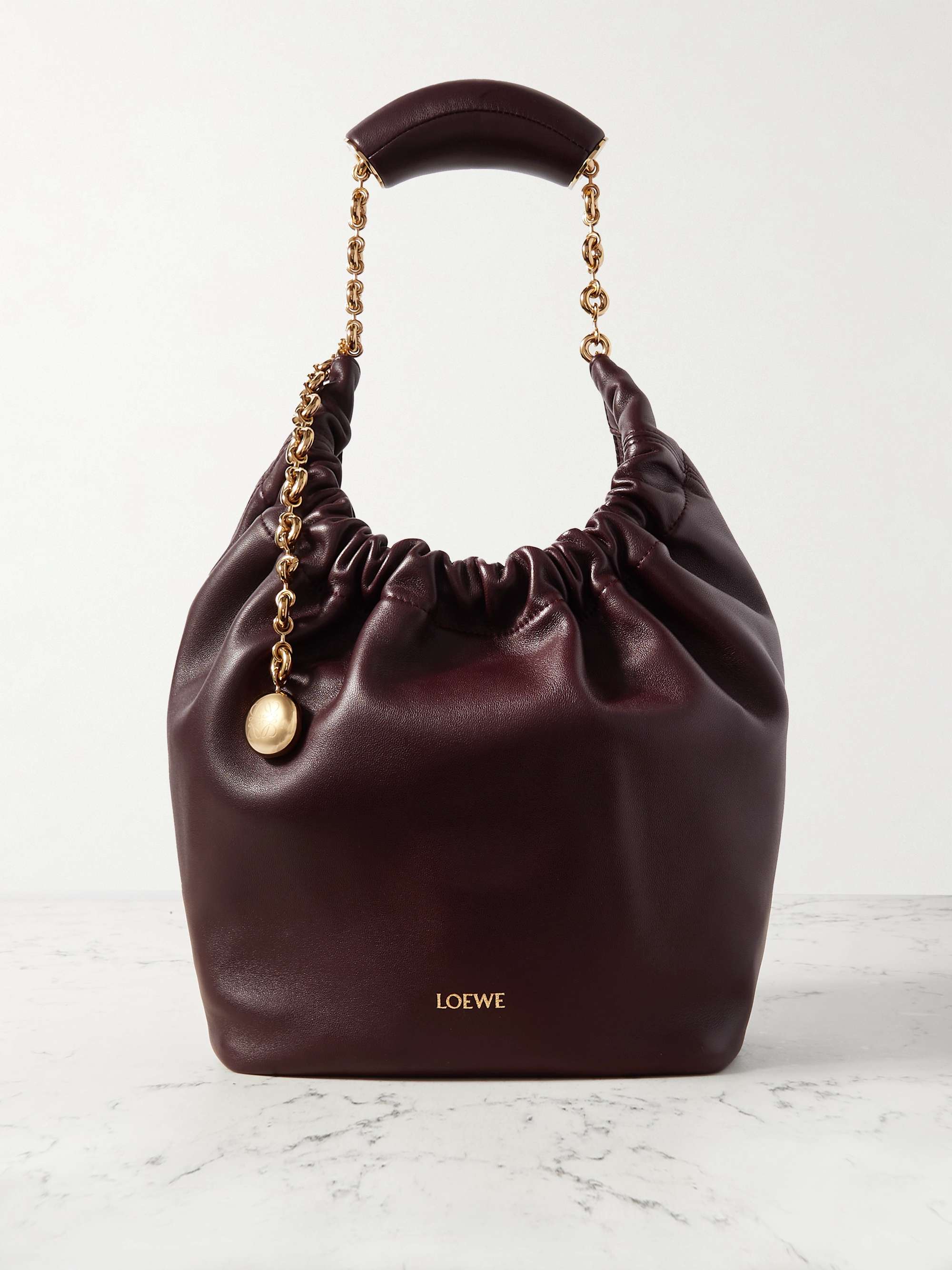 LOEWE Squeeze small chain embellished gathered leather shoulder bag NET A PORTER