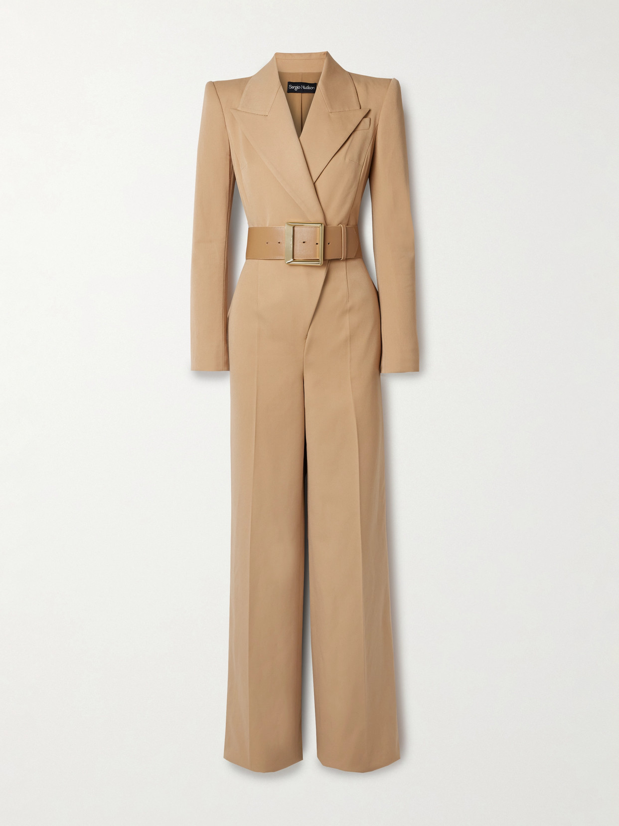 Sergio Hudson Belted Wrap-effect Twill Jumpsuit In Brown