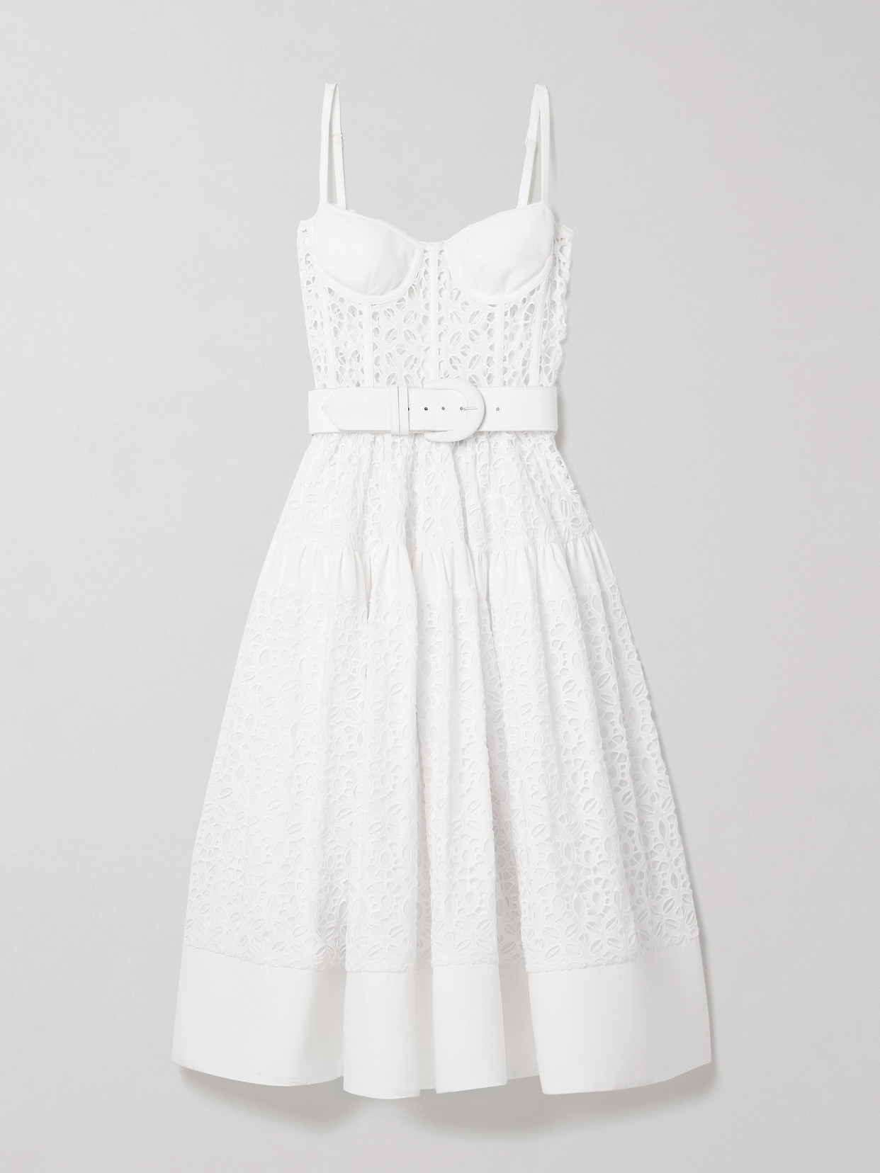 Sergio Hudson Belted Broderie Anglaise Cotton Midi Dress In White