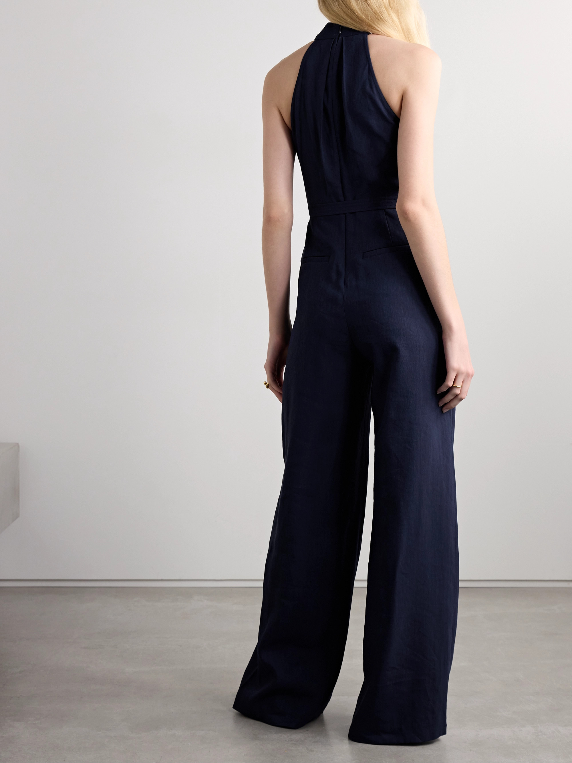 A.L.C. Murphy II belted pleated linen-blend twill halterneck jumpsuit