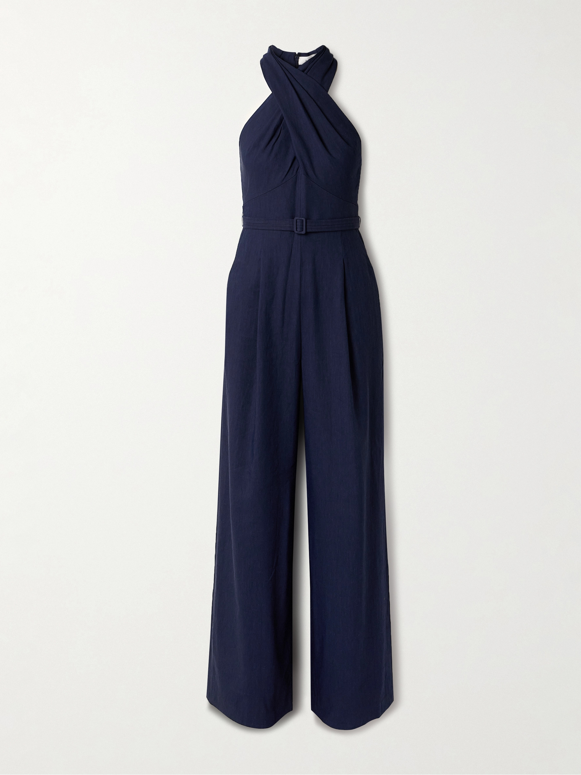 A.L.C. Murphy II belted pleated linen-blend twill halterneck jumpsuit