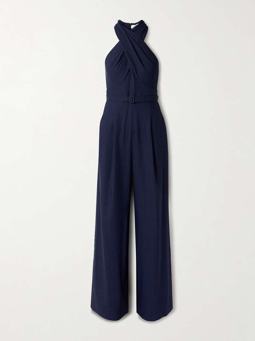 A.L.C. Murphy Ii Belted Pleated Linen-blend Twill Halterneck Jumpsuit