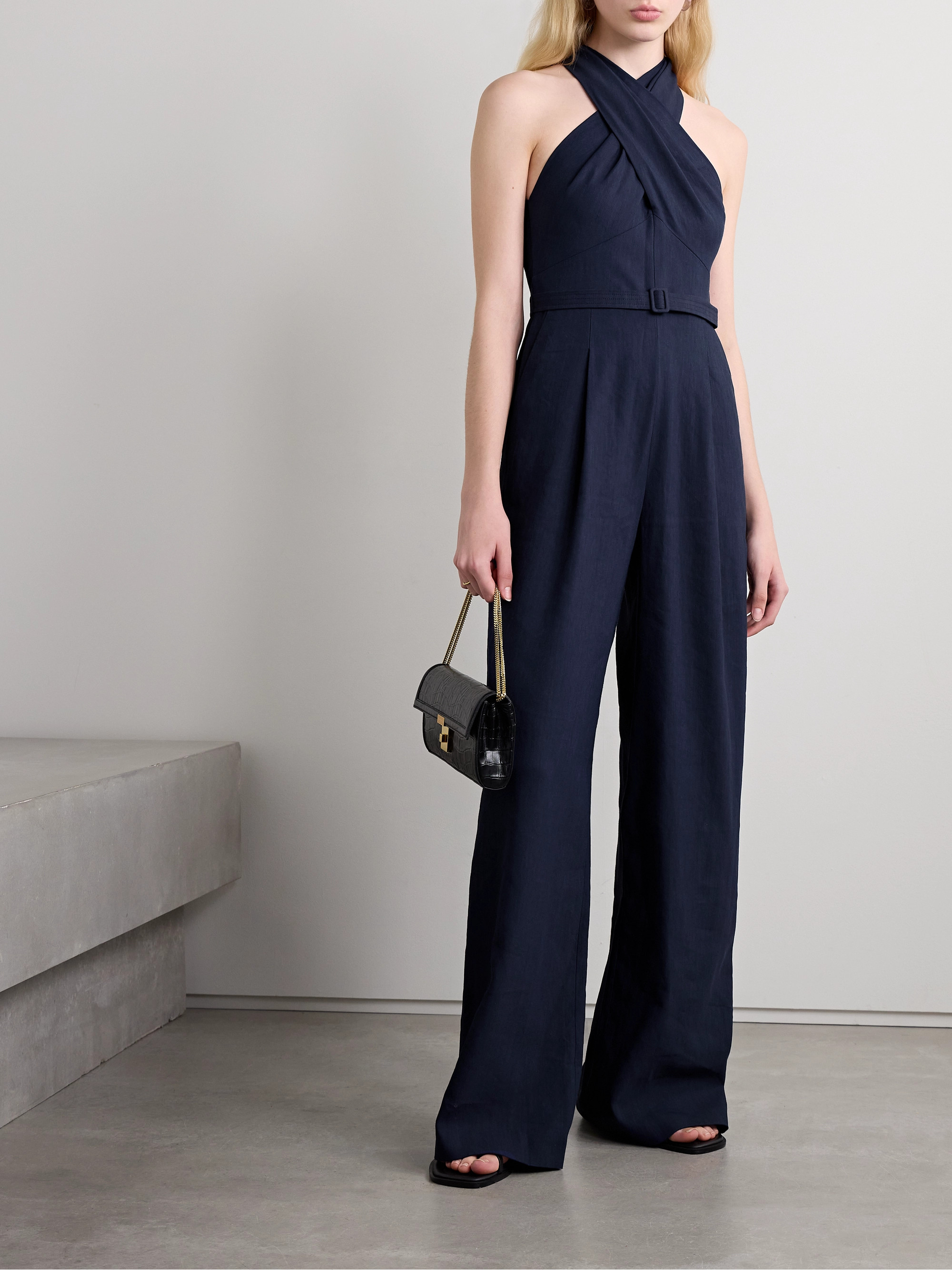 A.L.C. Murphy II belted pleated linen-blend twill halterneck jumpsuit