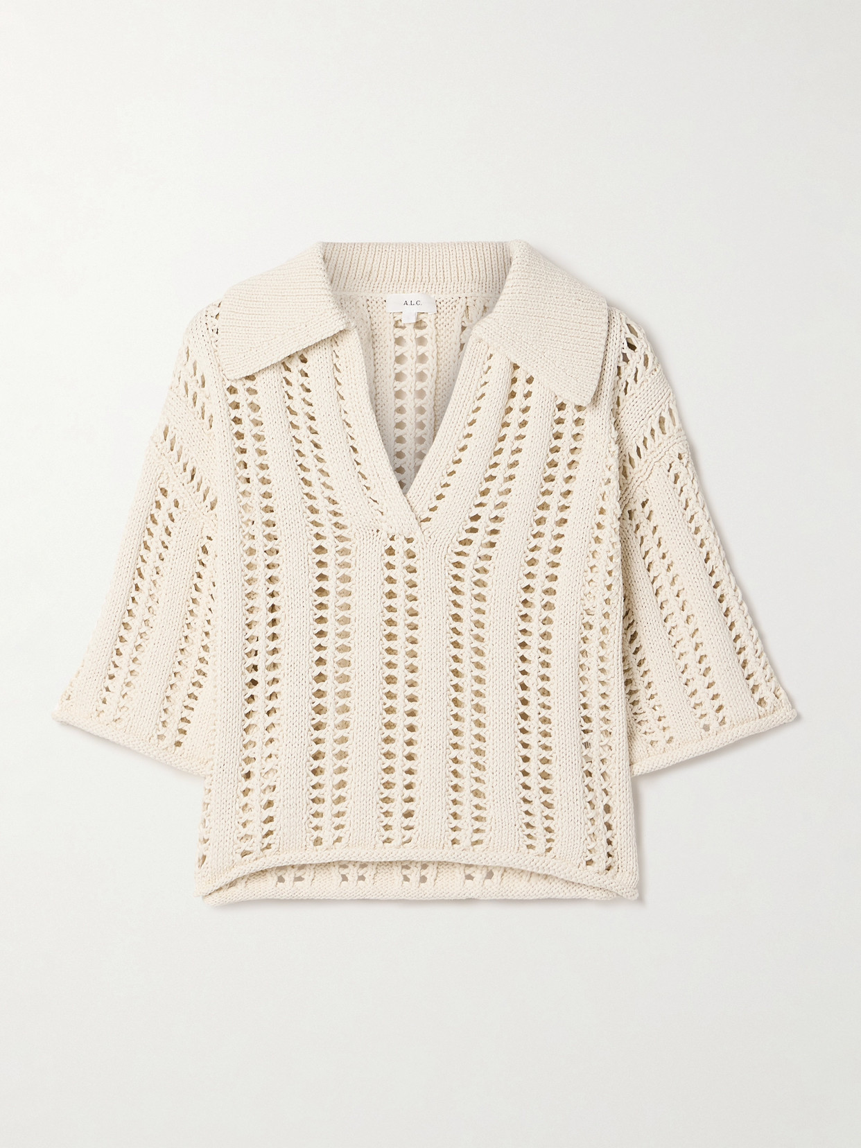 A.l.c Emil Cropped Open-knit Cotton Sweater In Ivory