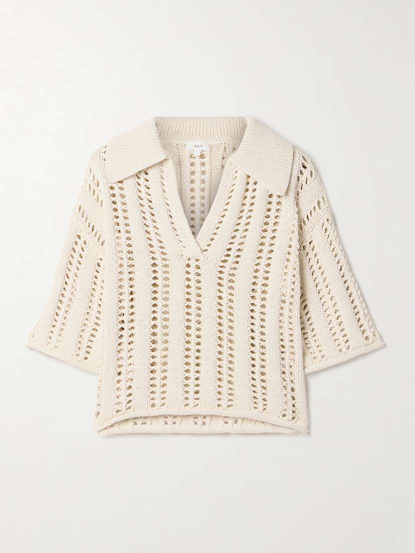 A.L.C. Emil Cropped Open-knit Cotton Sweater