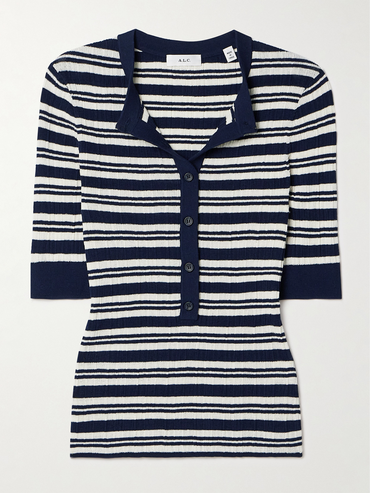 Shop A.l.c Fisher Striped Ribbed Cotton-blend Top In Blue