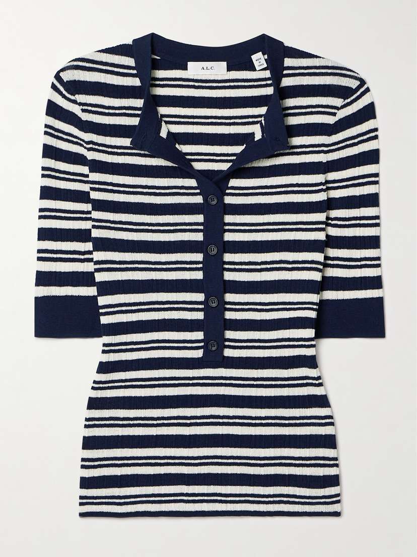 A.L.C. Fisher Striped Ribbed Cotton-blend Top