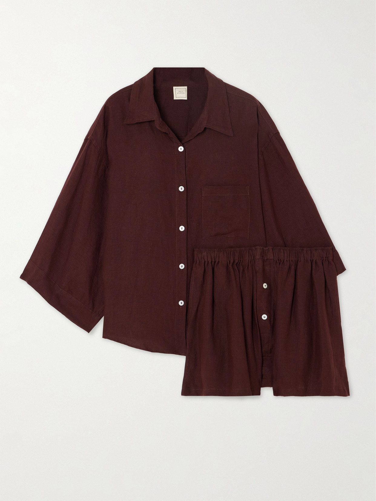 Shop Deiji Studios The 03 Linen Shirt And Shorts Set In Burgundy