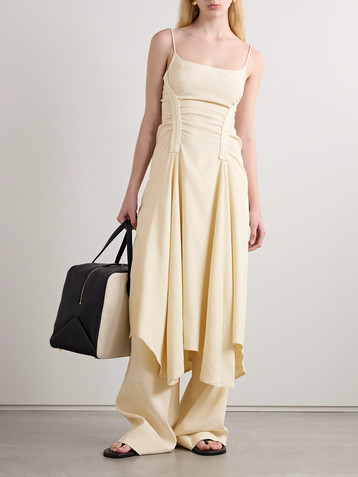 A.L.C. Silvia asymmetrical crochet-trimmed ruched linen-blend twill midi dress
