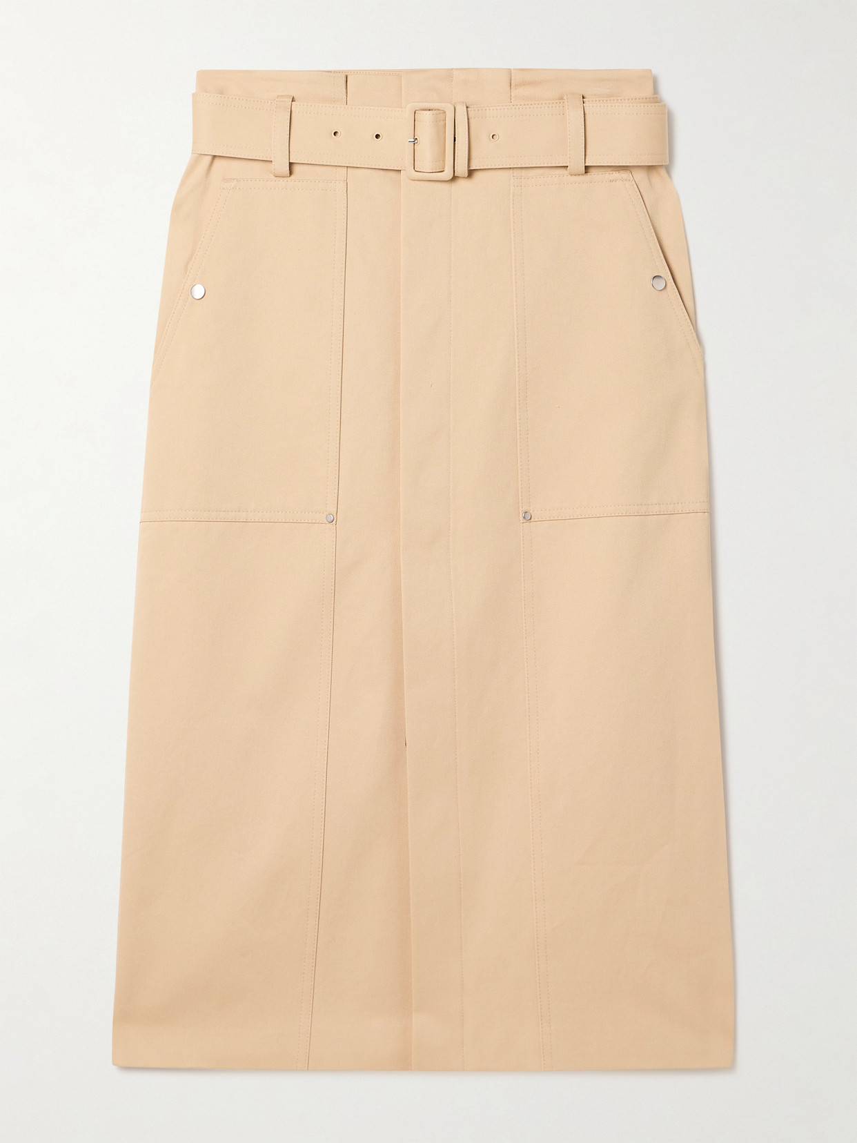 A.l.c Maia Belted Cotton-gabardine Midi Skirt In Neutrals