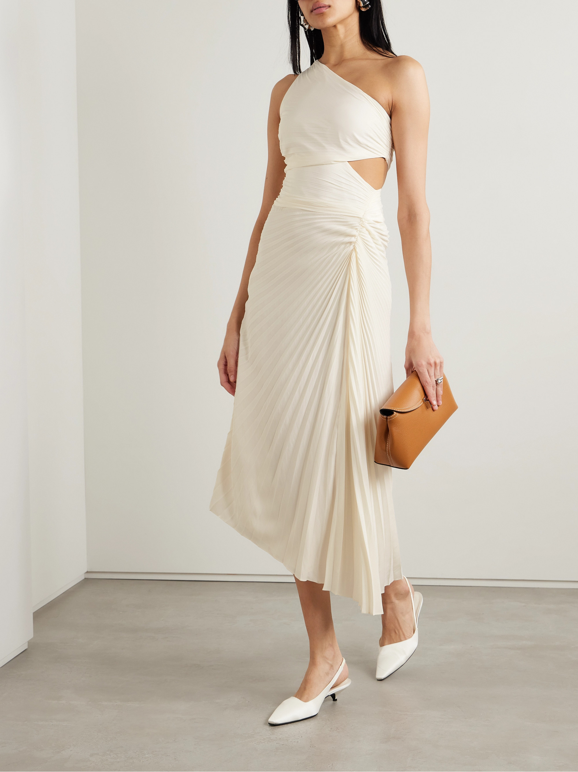 A.L.C. Dahlia one-shoulder cutout pleated crepe maxi dress