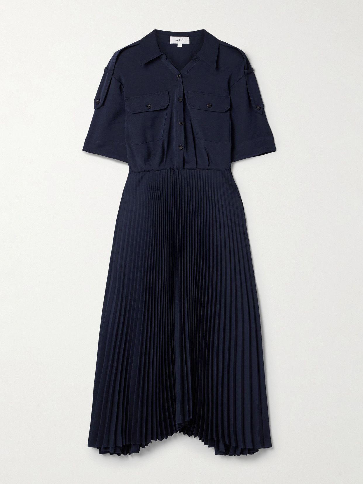 A.l.c Liam Pleated Midi Shirt Dress In Blue