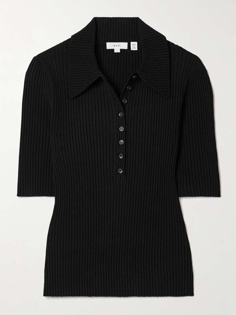A.L.C. Sydney Ribbed-knit Polo Top