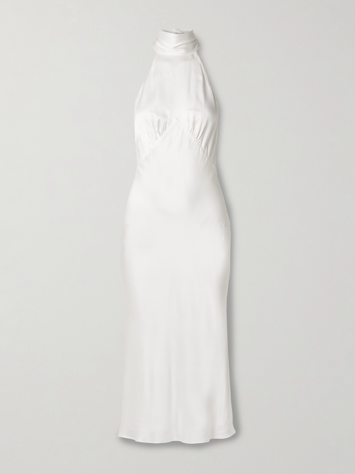 Shop Olivia Von Halle Greta Silk-charmeuse Halterneck Midi Dress In Ivory