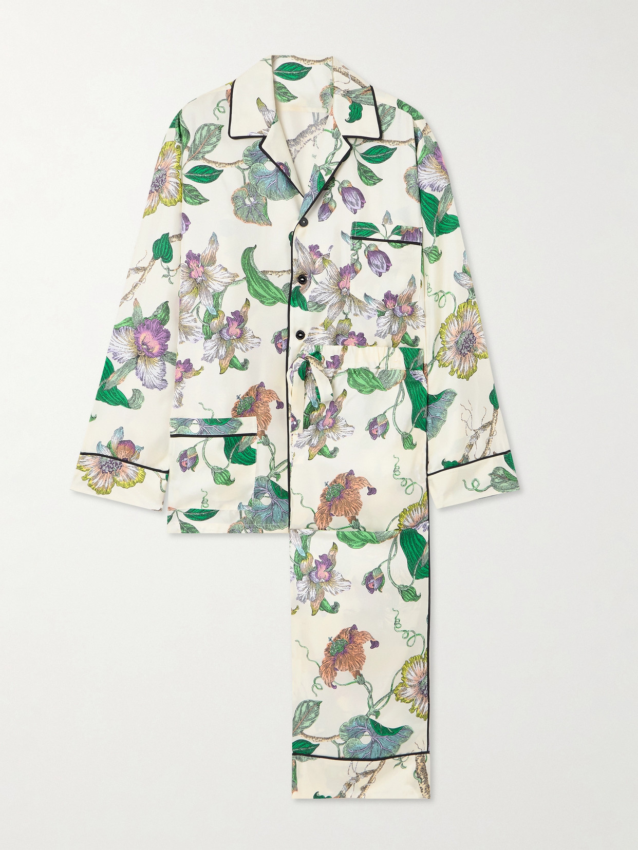 Olivia Von Halle Yves Floral-print Silk-twill Pyjama Set In Cream