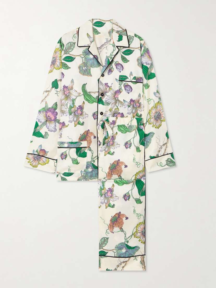 Olivia von Halle Yves Floral-print Silk-twill Pajama Set - x large