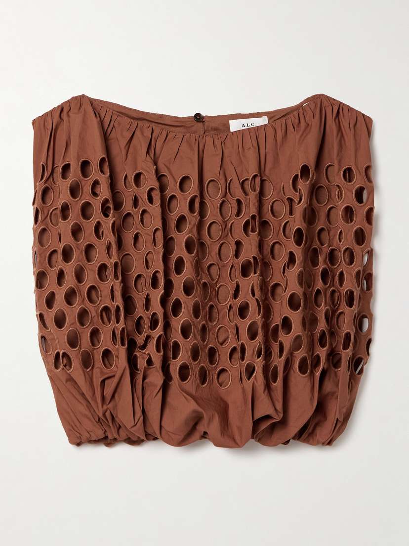 A.L.C. Raina Cropped Gathered Broderie Anglaise Cotton Top