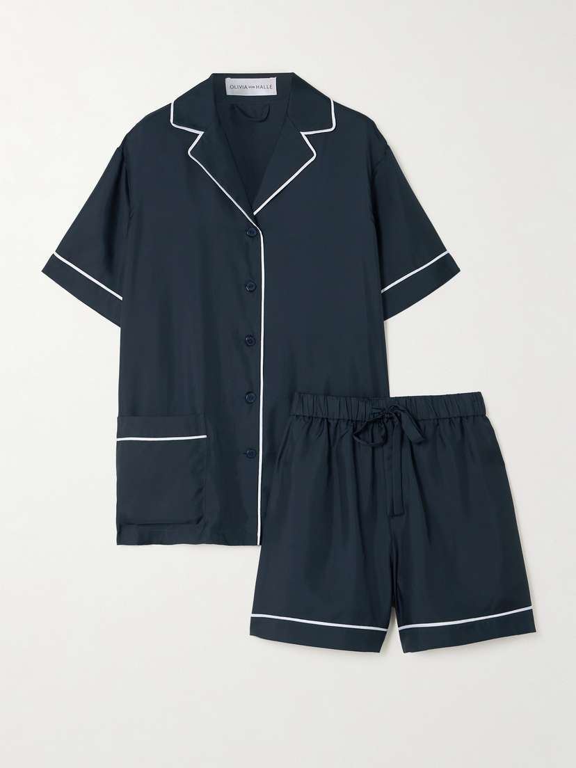Olivia von Halle Ingo Satin-trimmed Silk-twill Pajama Set