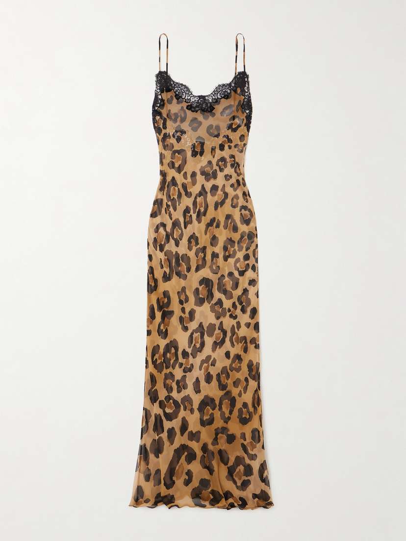 Rosamosario La Leopardesse Lace-trimmed Leopard-print Silk-georgette Midi Dress